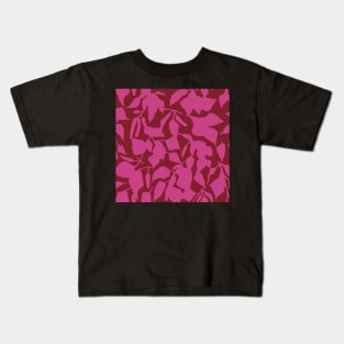 Birch leaves fuchsia on red, seamless pattern Kids T-Shirt